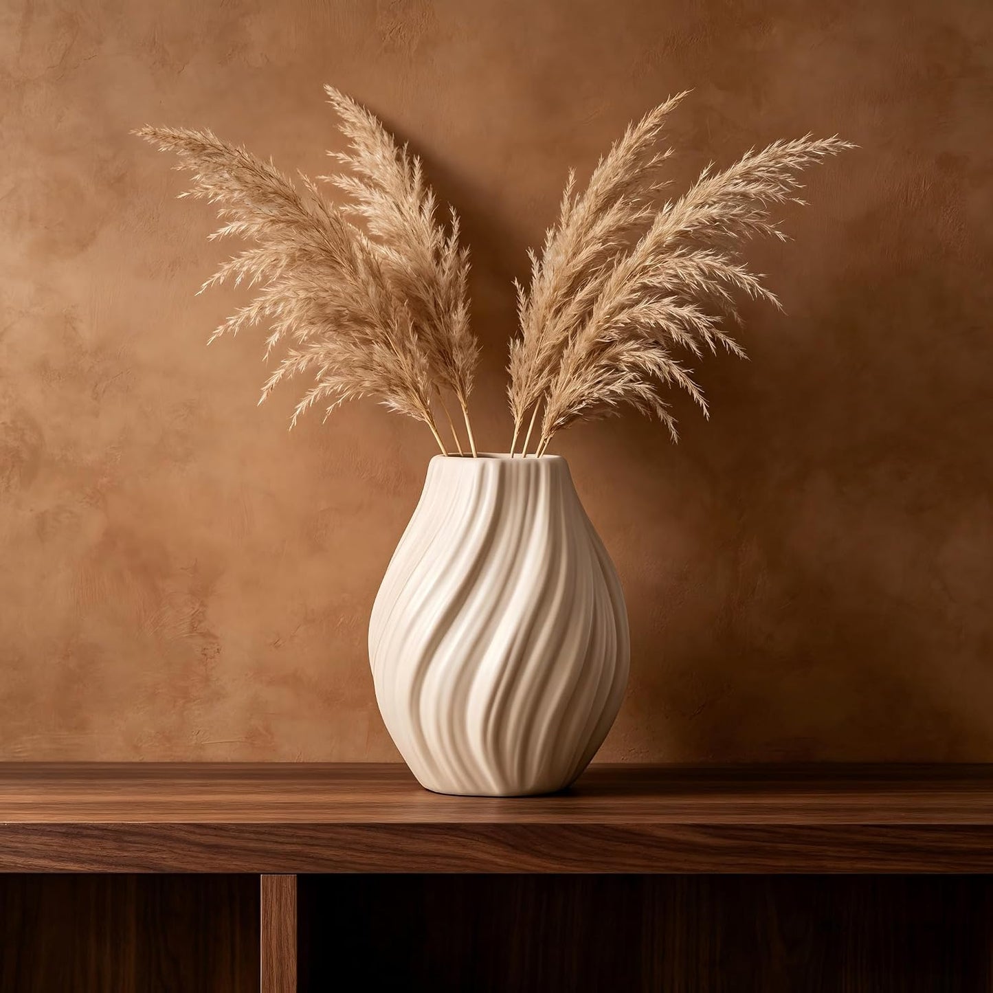 Modern White Ceramic Vase / Coffee Brown
