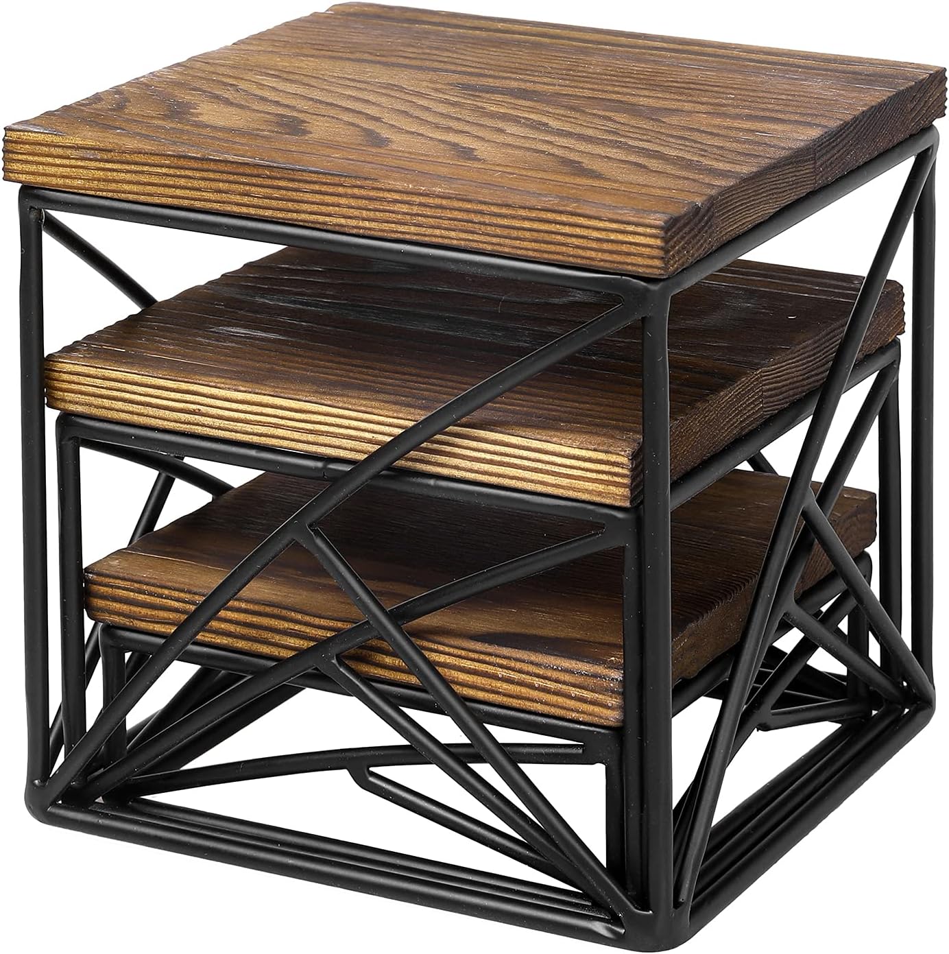 Modern Tabletop Square Dessert Stand Risers / Rustic Brown
