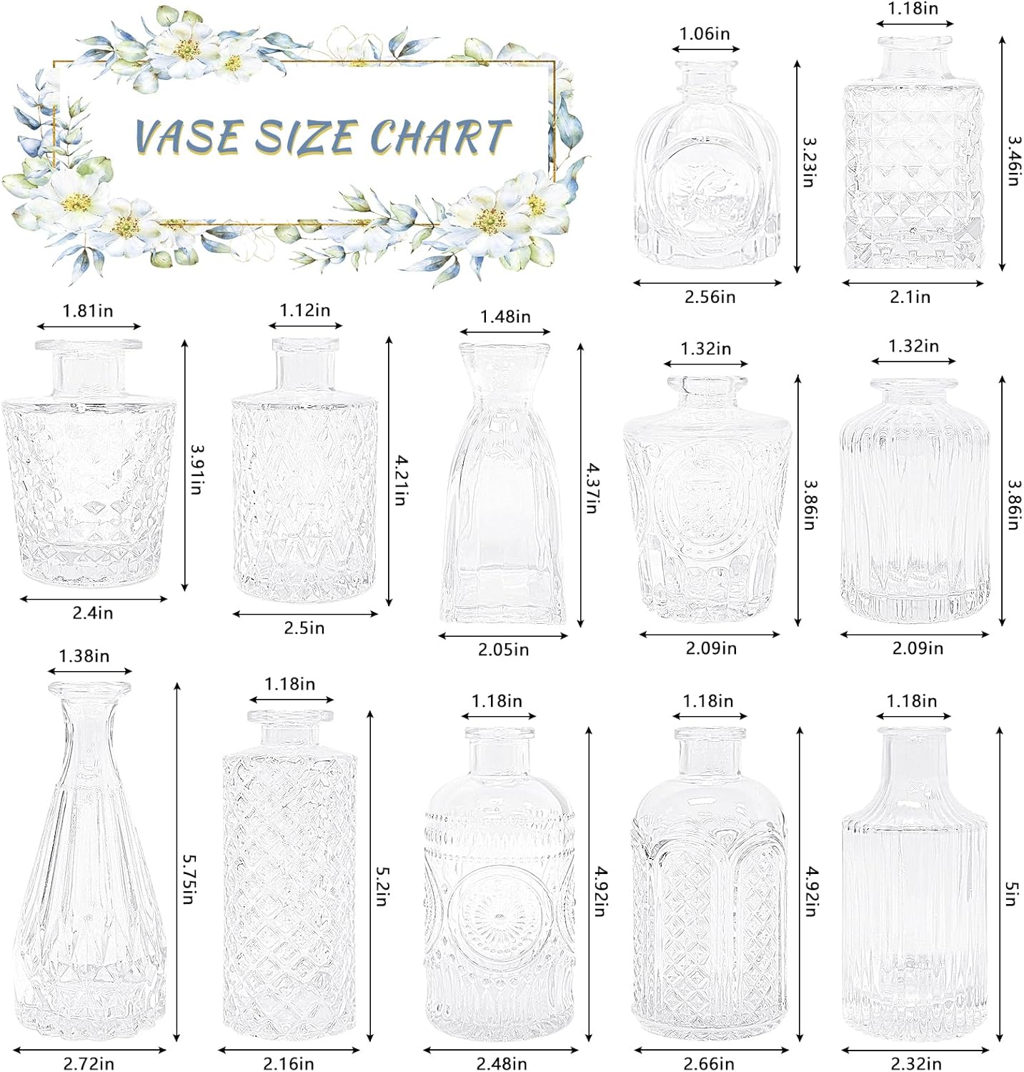 Glass Bud Vase Set / Clear / Set of 12