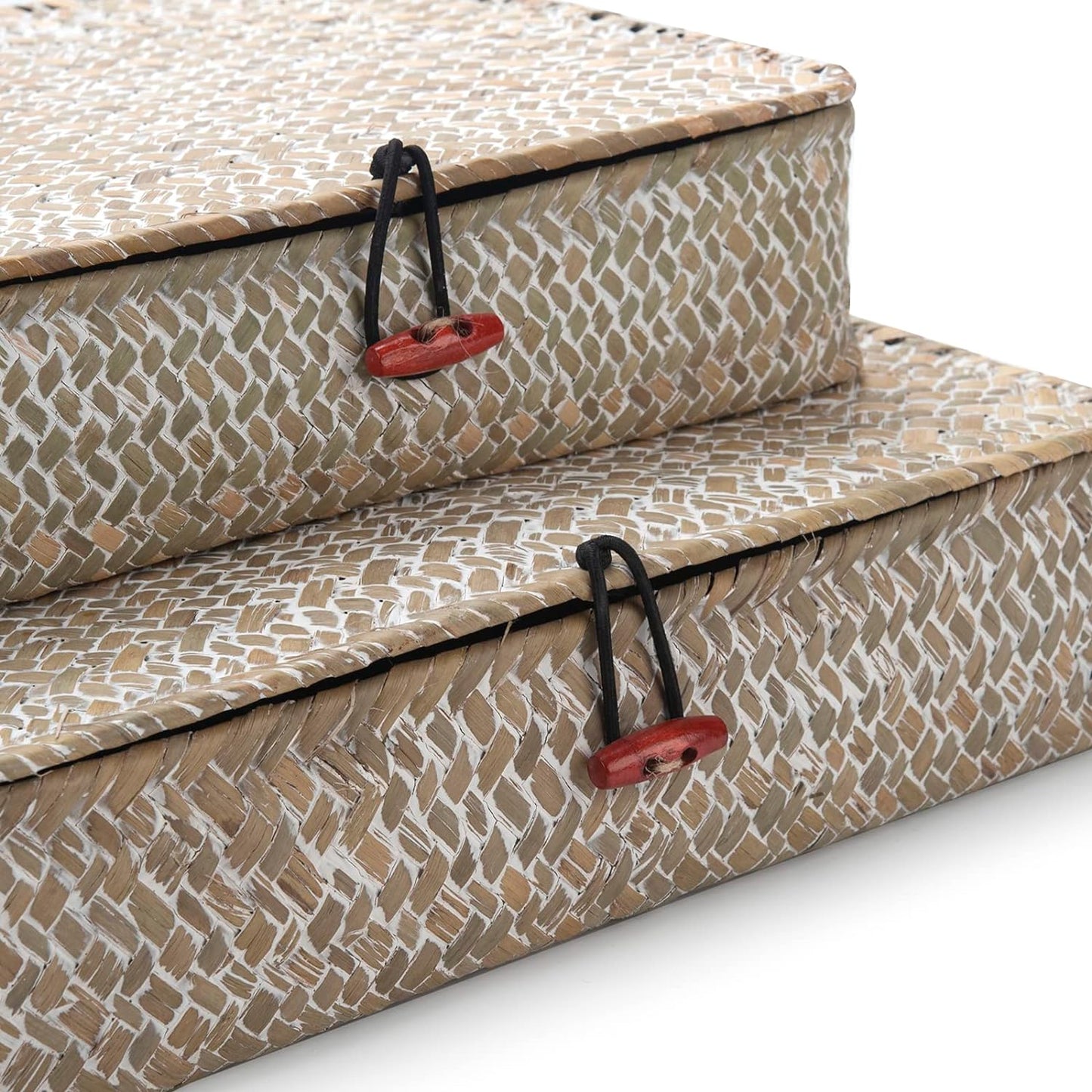 Wicker Basket / Flat Seagrass Storage Bins / Whitewash / Set of 2