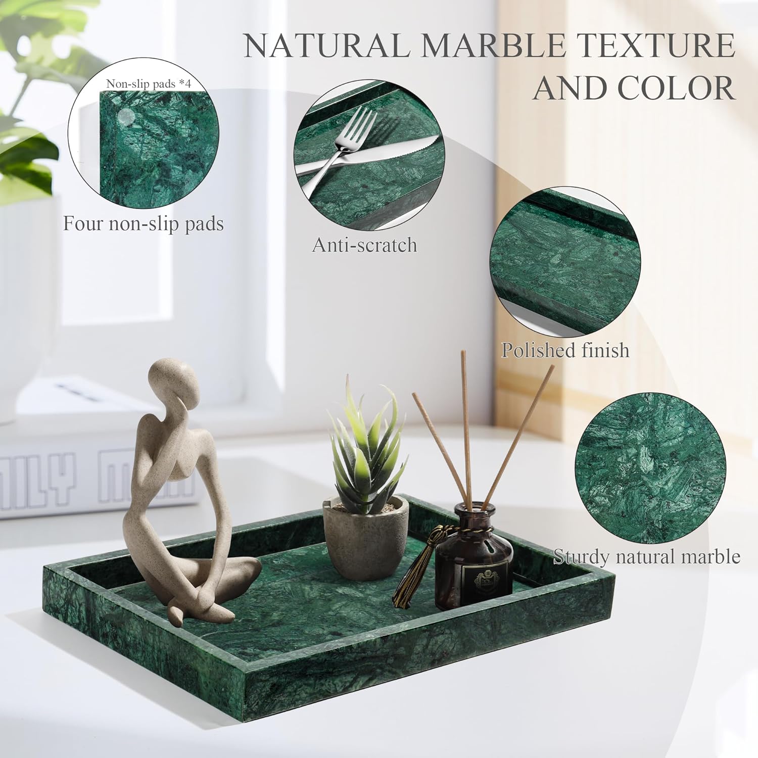 Storage Trays / Real Natural Marble Tray / 12 x 8 x 1.2 / Dark Green