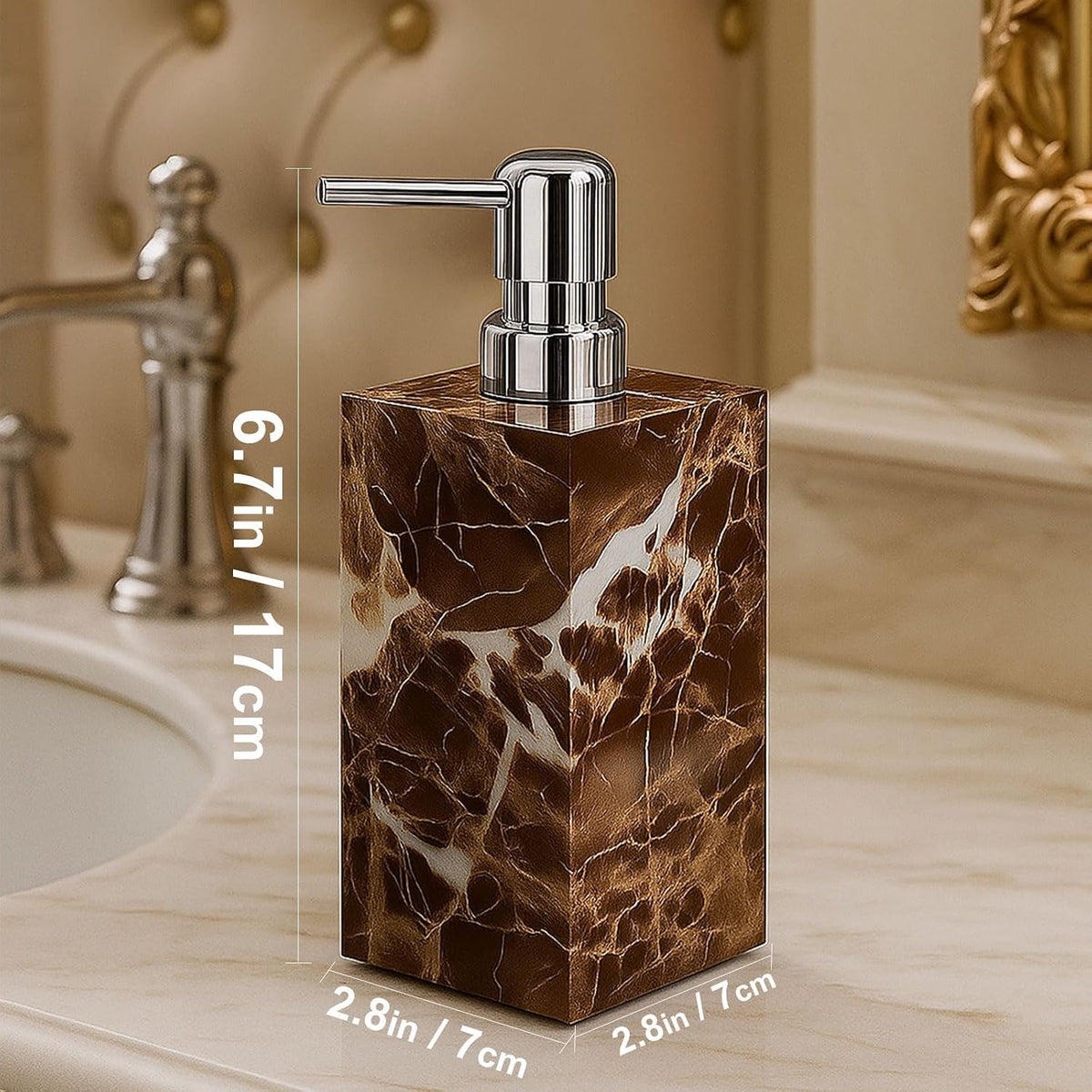 2 Pack Real Natural Marble Soap Dispenser with Stainless Steel Pump Decorative Liquid Hand Soap Bottle for Kitchen