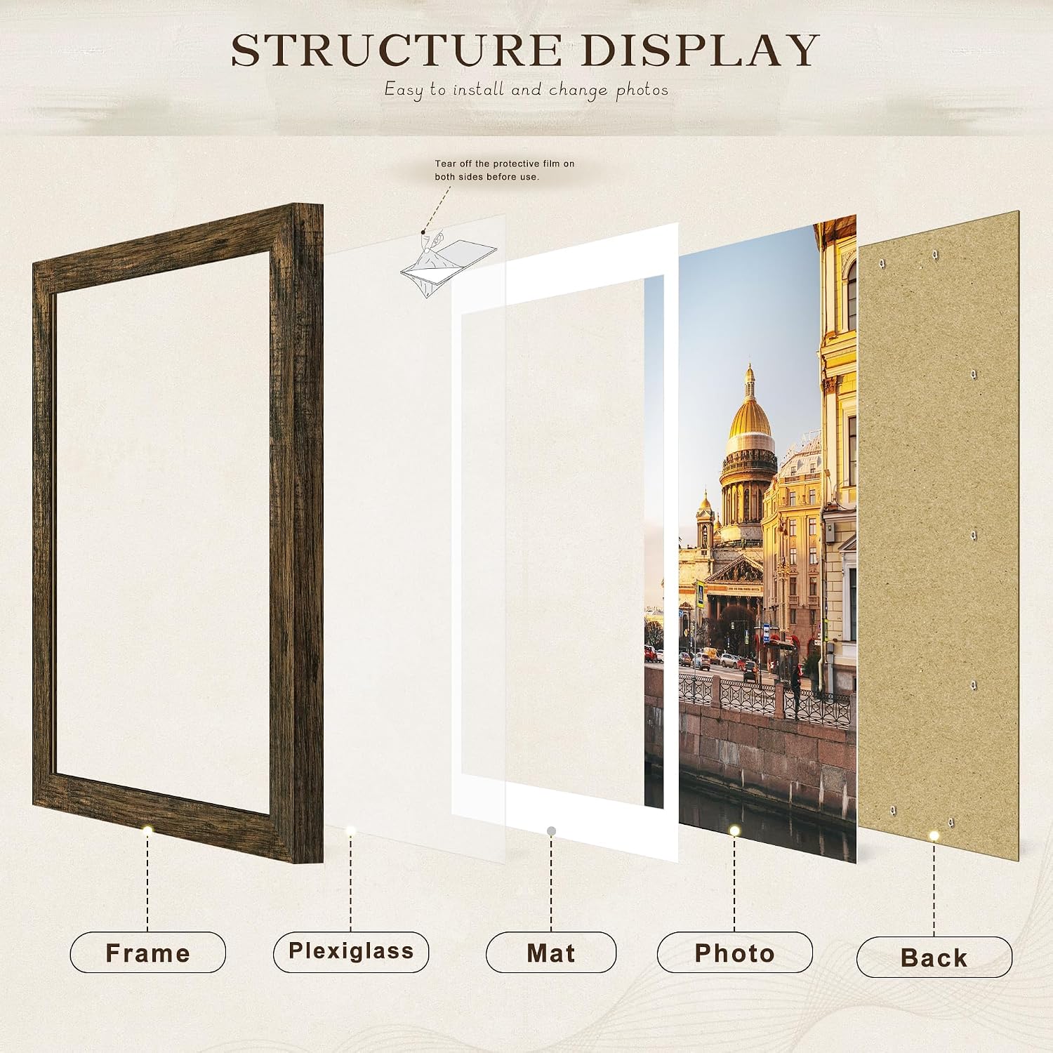 18x24 Rustic Brown Poster Frame, Picture Frame for Wall, 3 Pack | Fits 16x20 Photos With Mat or 18x24 Without Mat