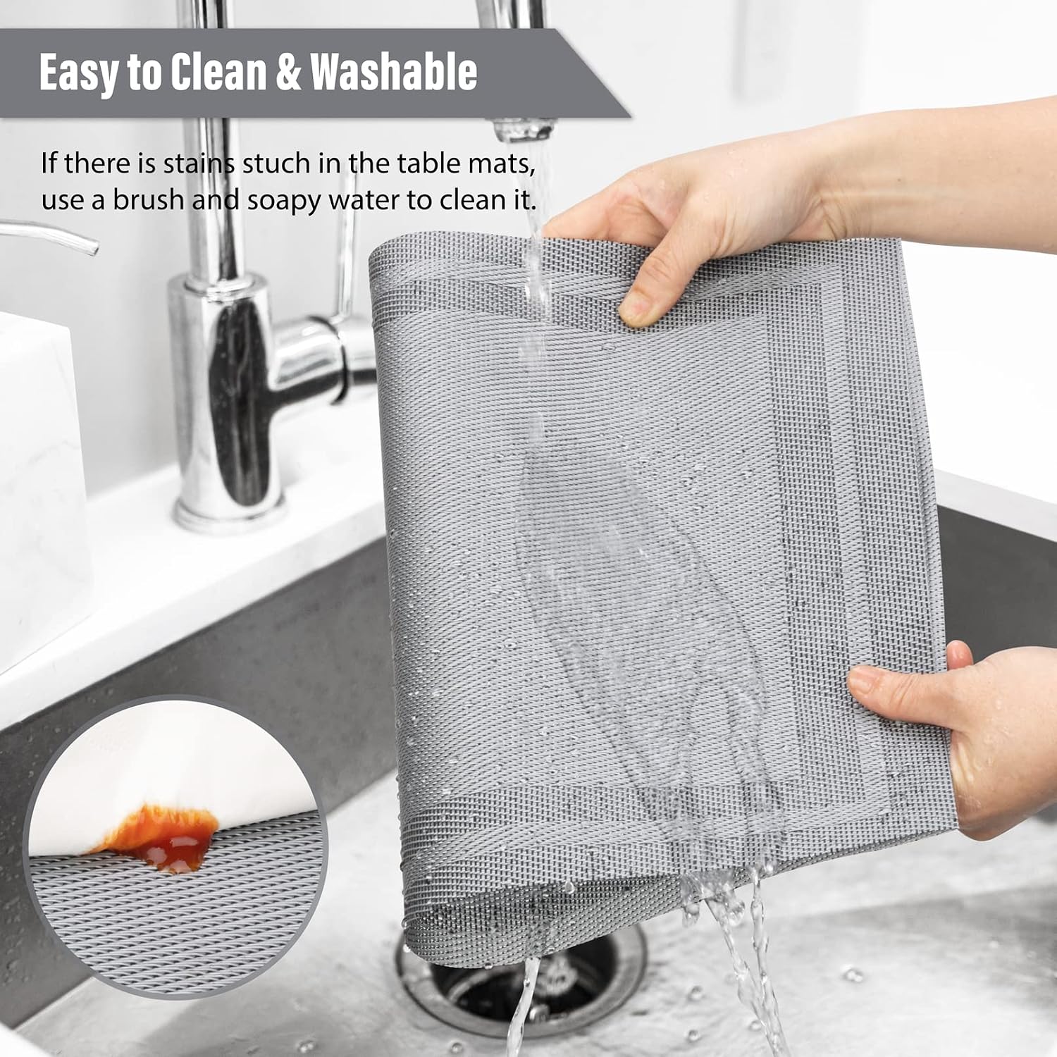 Winknowl Placemats Set of 8，Heat Resistant Woven Vinyl Washable PVC Place Mats，Non-Slip Stain Resistant Indoor/Outdoor