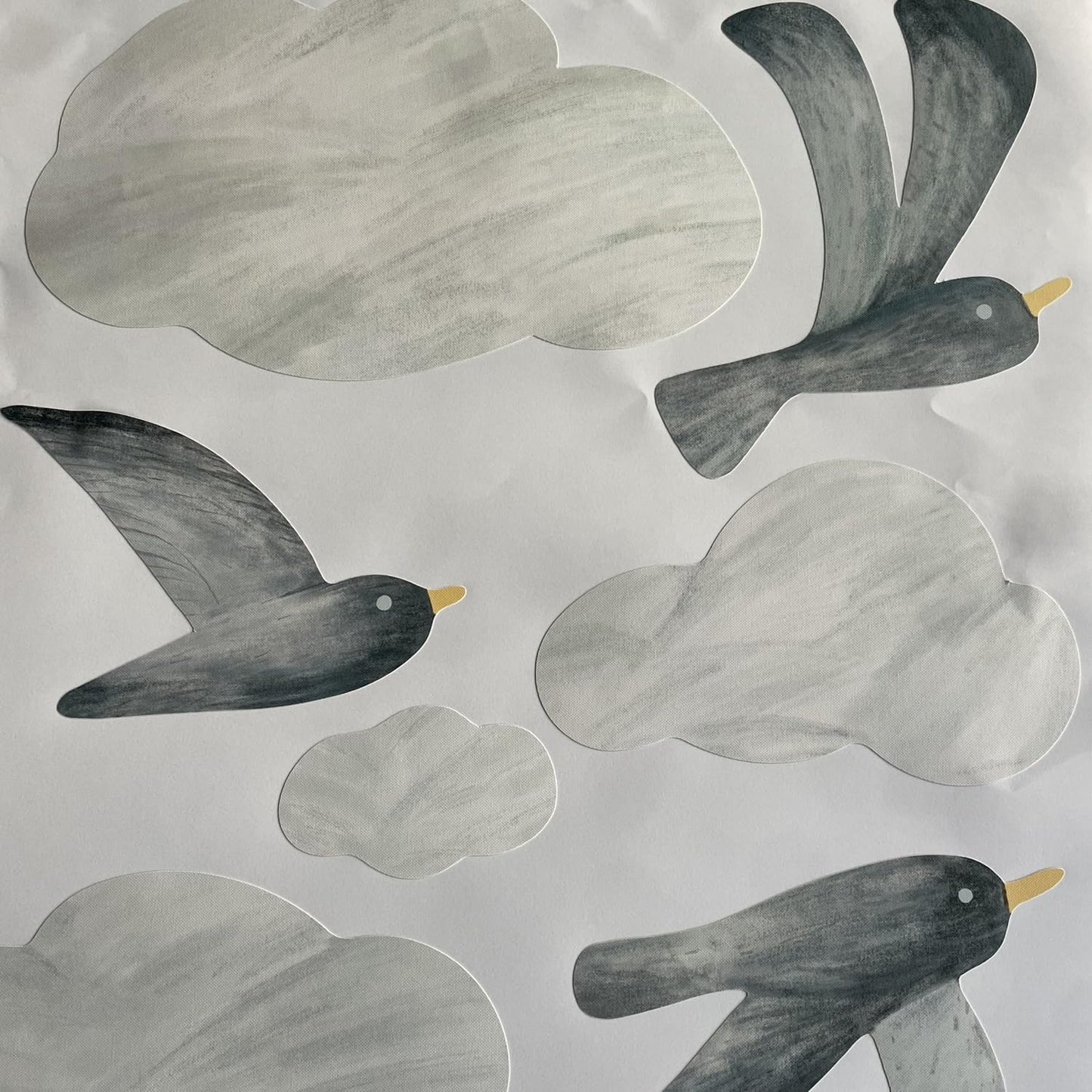 Seagull Wall Decals Self-Adhesive Fabric DIY Clouds Removable Wall Decals / Flying Birds / Set of 16
