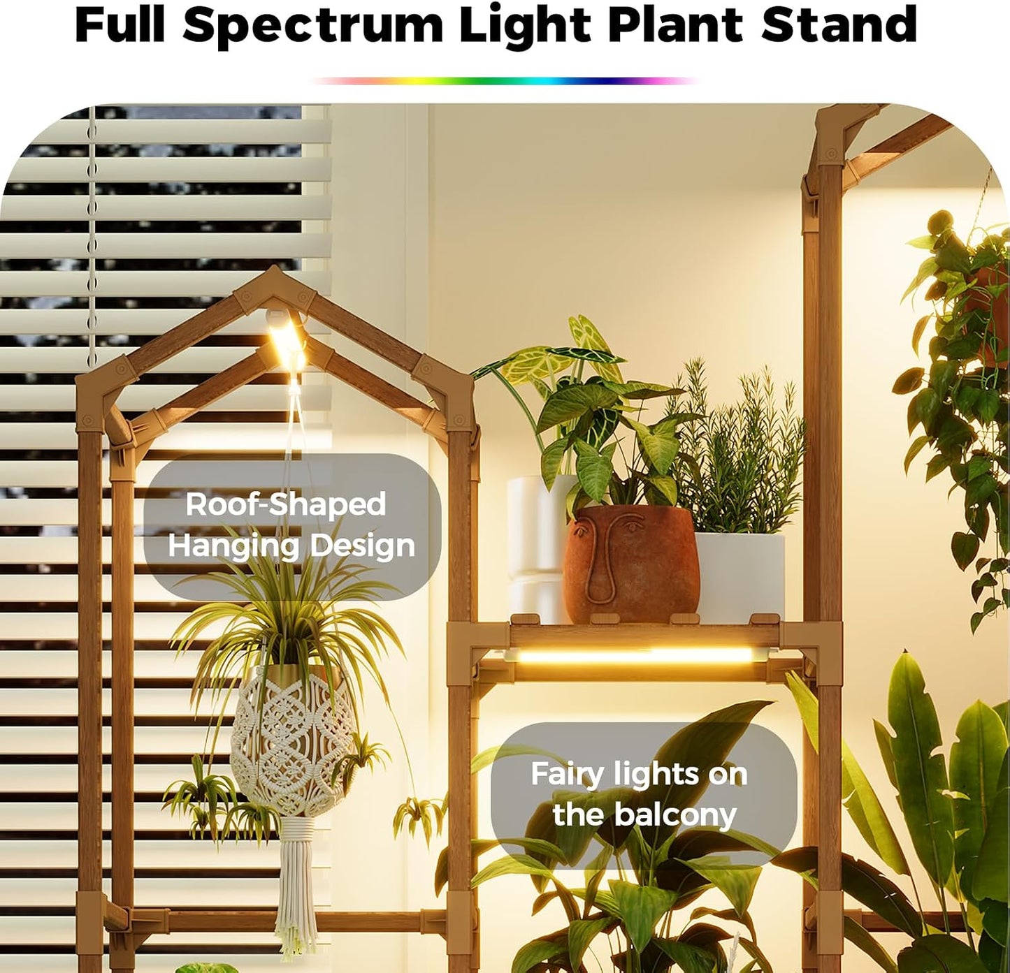 Bamworld Plant Stand with Grow Light Corner Plant Shelf Indoor with Lights Tall Plant Holder for Living Room Warm Light