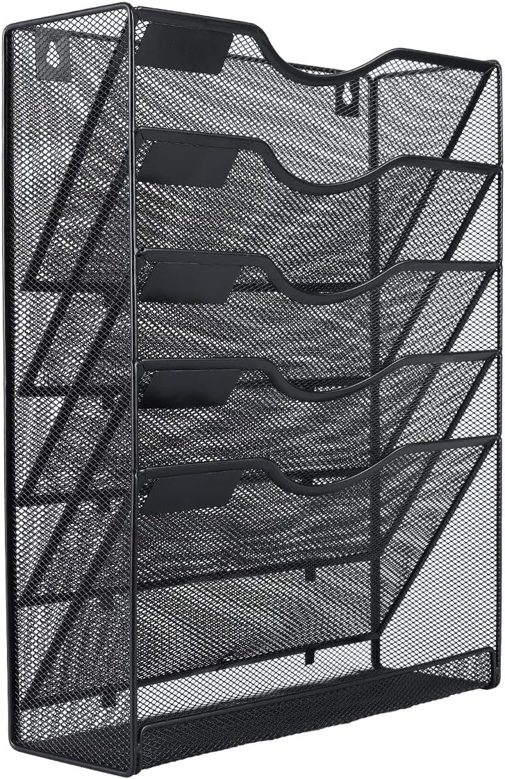EasyPAG 5 Tier Wall File Holder Mesh Hanging Folder Organizer with Classify Label, Versatile Desk File Holder, Vertical