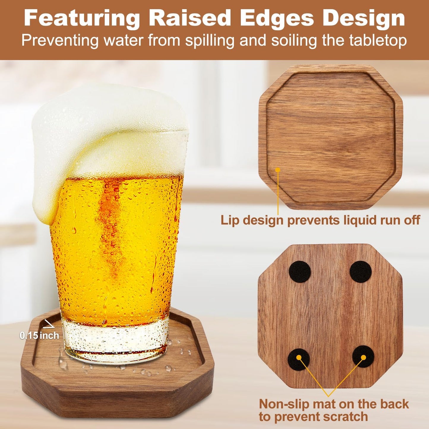 Holder Acacia Wood Coasters for Coffee / Set of 6