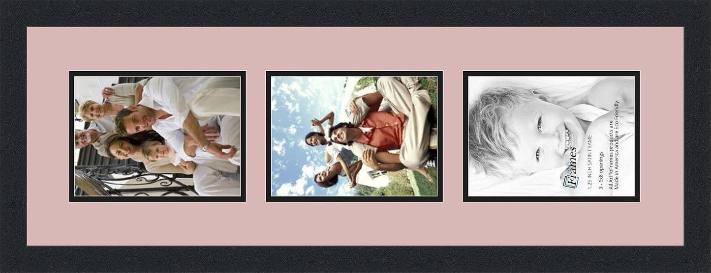 ArtToFrames Collage Photo Frame Double Mat with 3-6x8 Openings with Satin Black Frame and Seashell mat.