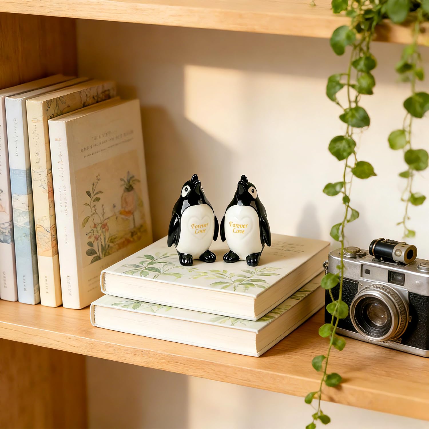 Ceramic Penguin Figurines Forever Love Anniversary Birthday / Set of 2