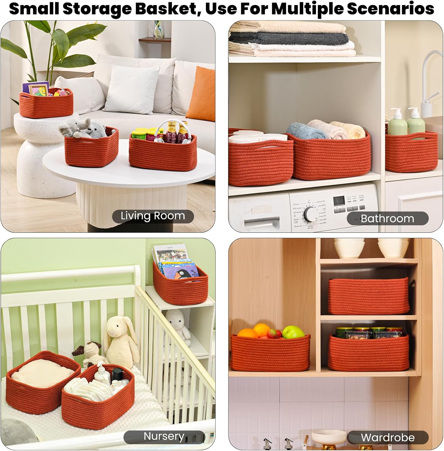 Small Red Woven Baskets for Organizing / 13 x 8.5 x 5.1 / Brick Red