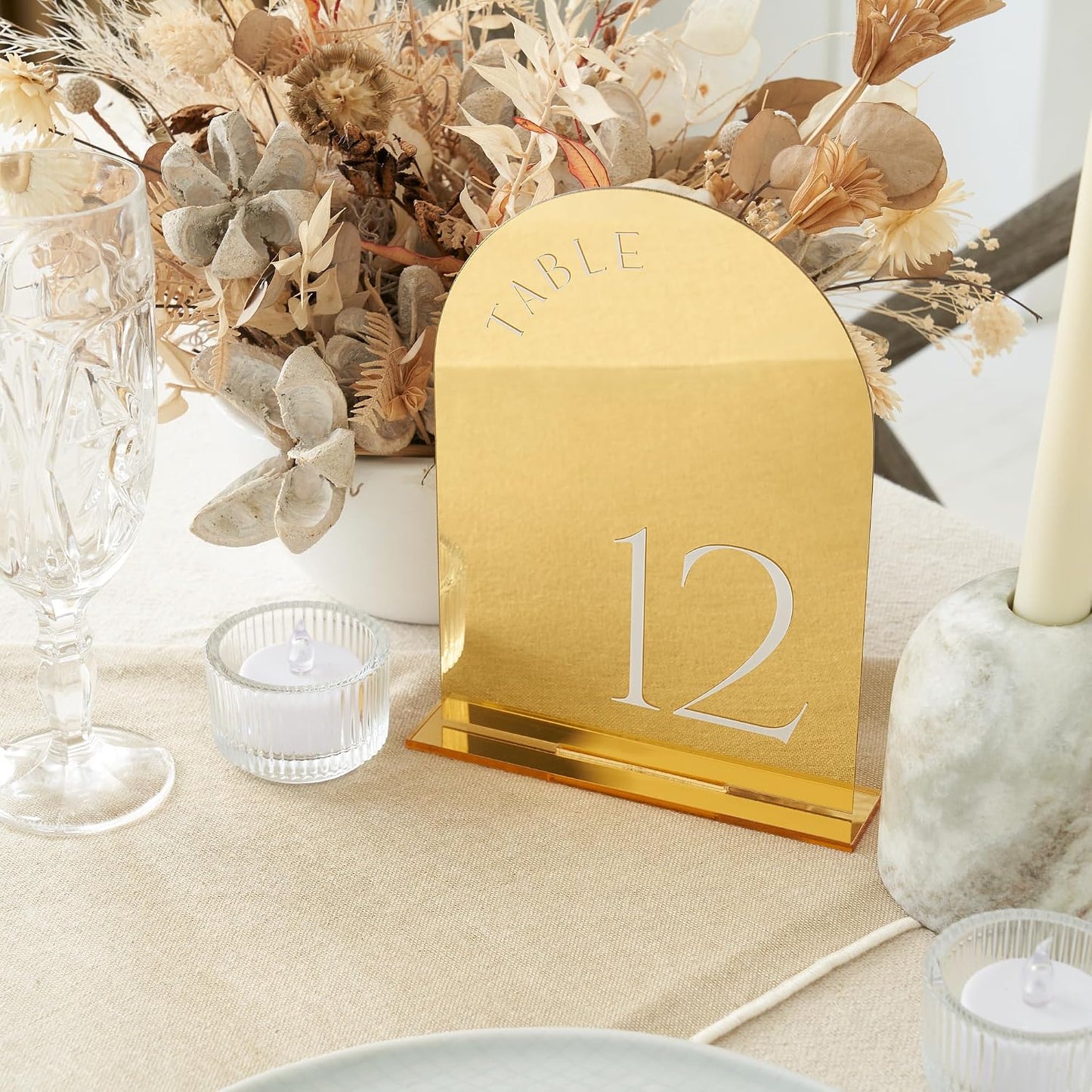 Beautiful Gold Wedding Table Numbers with Stands - Acrylic Signs 1-15 | Elegant Double Sided 5x7 Inch Signs - The