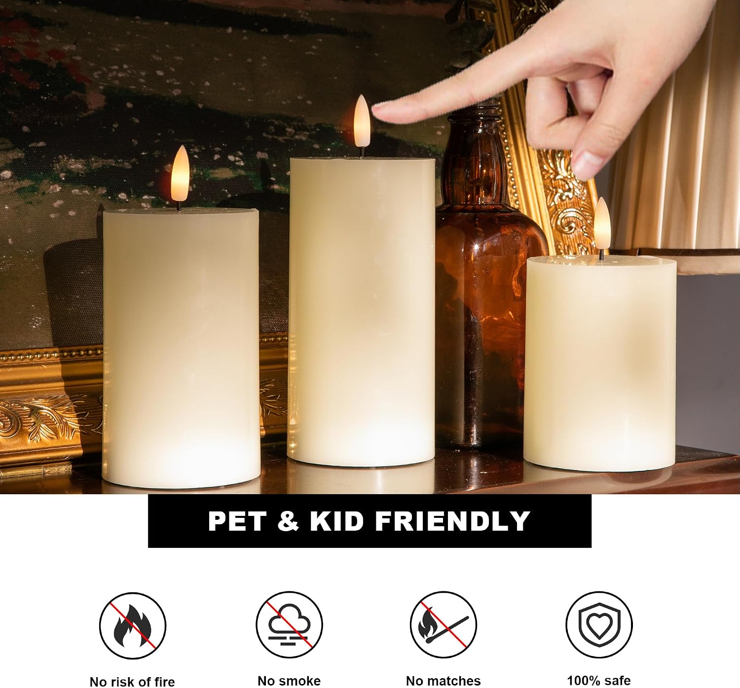 Flickering Flameless Candles, Real Wax Battery Operated Candles with Remote, Flat Top Led Flameless Pillar Candles for
