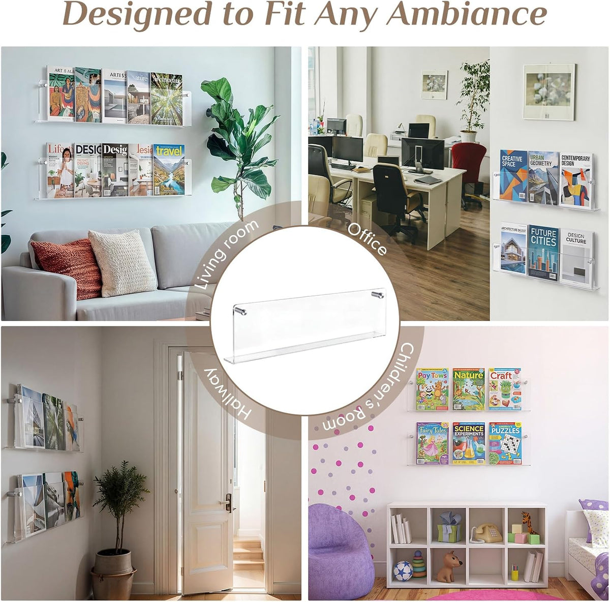4 Pack Clear Acrylic Magazine Holder Brochure Holder Wall Mount Hanging Bookshelf Literature Storage Rack for Document