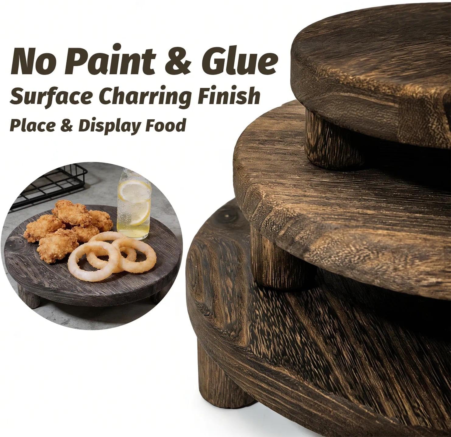 6"/8"/10" Unfinished Rustic Wood Stands / Set of 3