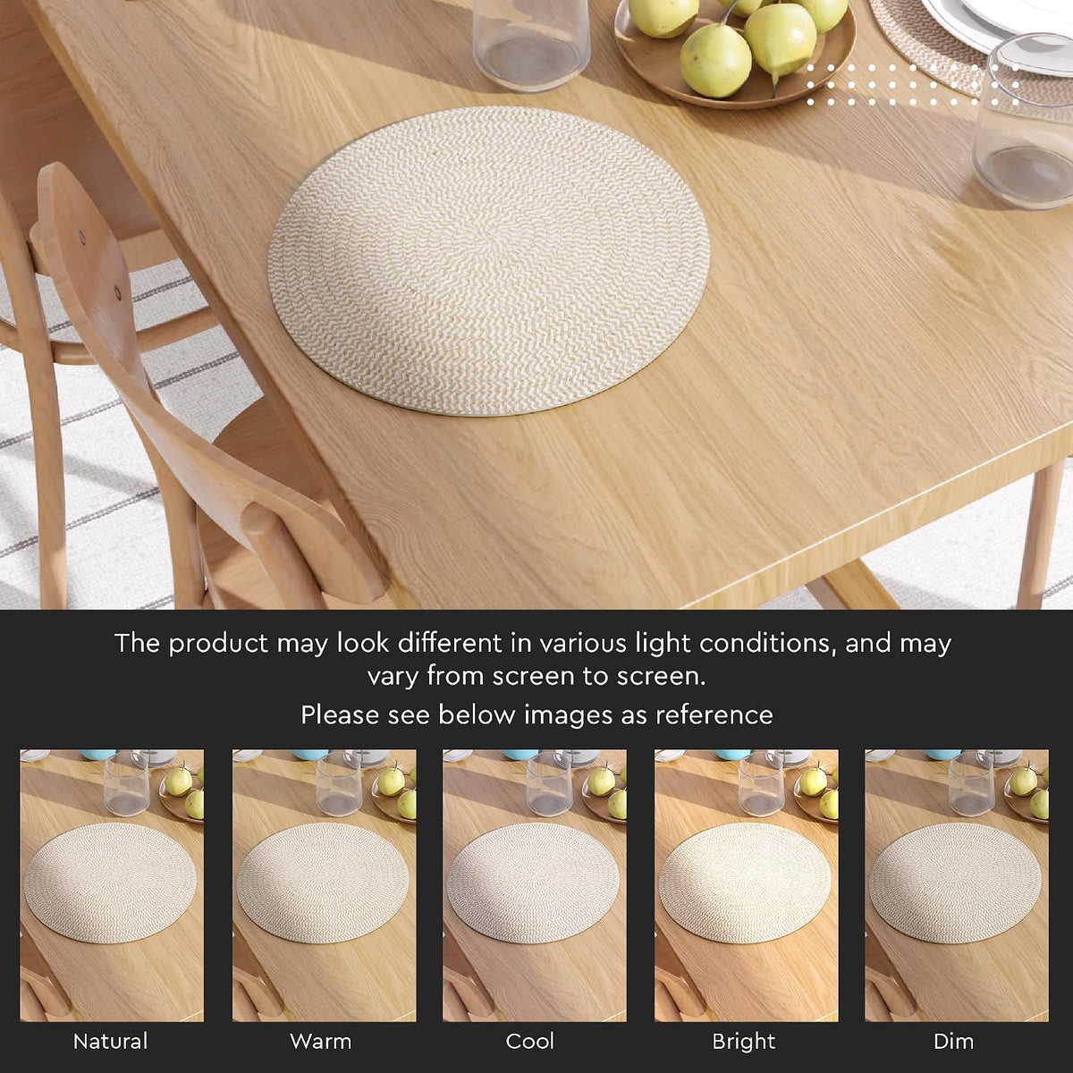 Encasa XO Dining Placemats, Cotton Round Table Mats 13" Beige & Off White Mix