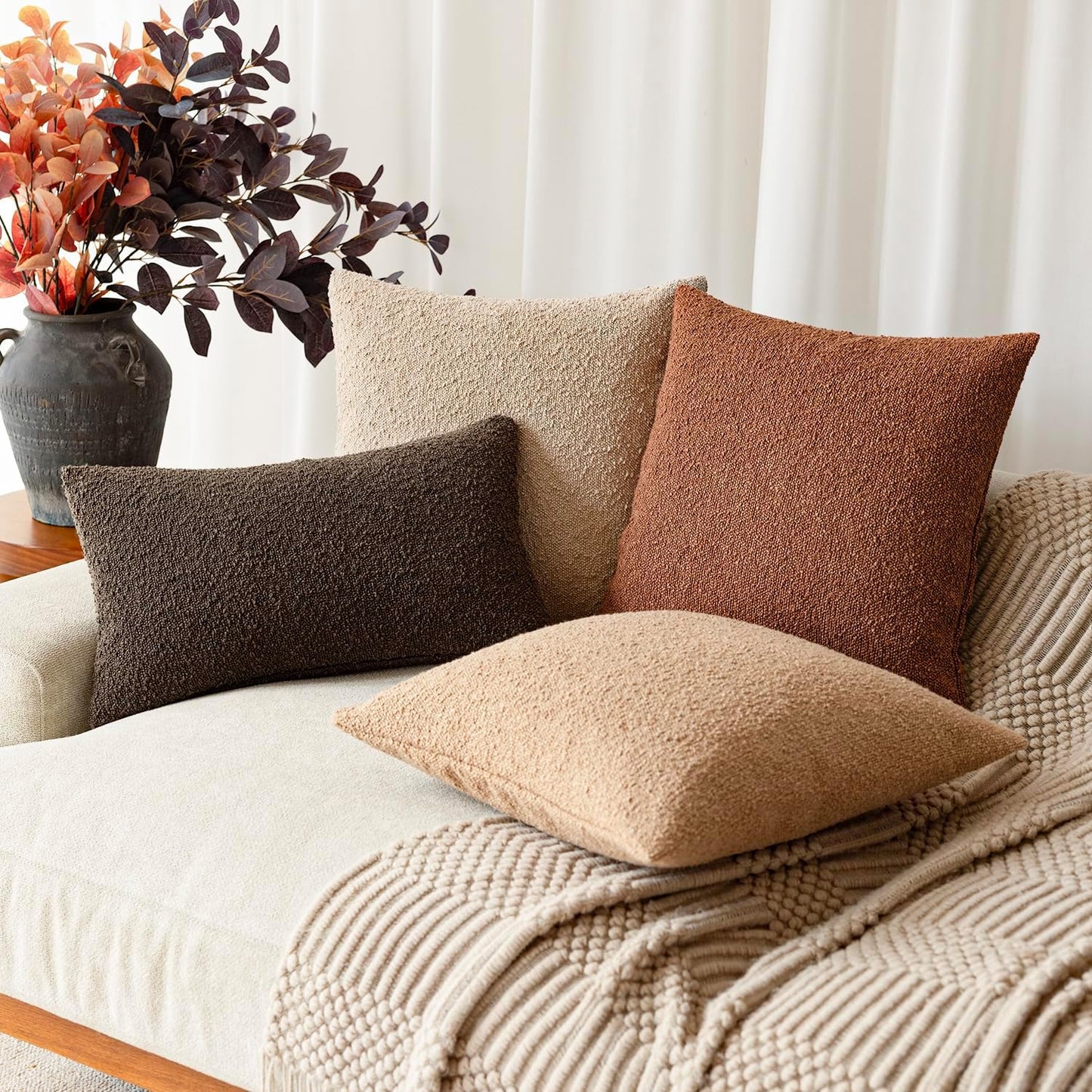 Textured Boucle Throw Pillow Covers Accent Solid Pillow Cases Soft / 18 x 18 / Autumnal / Set of 2
