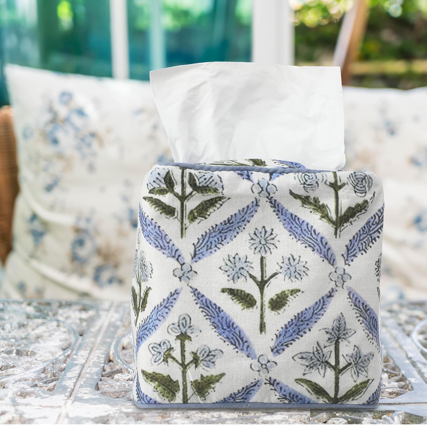 Fabric Tissue Box Cover / Blue