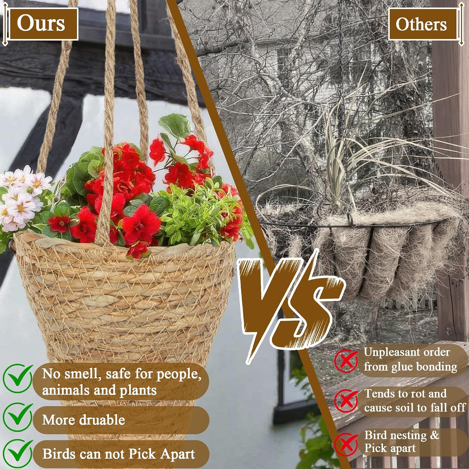 Hanging Basket / Hemp Rope Handmade Wall Planter / Set of 2
