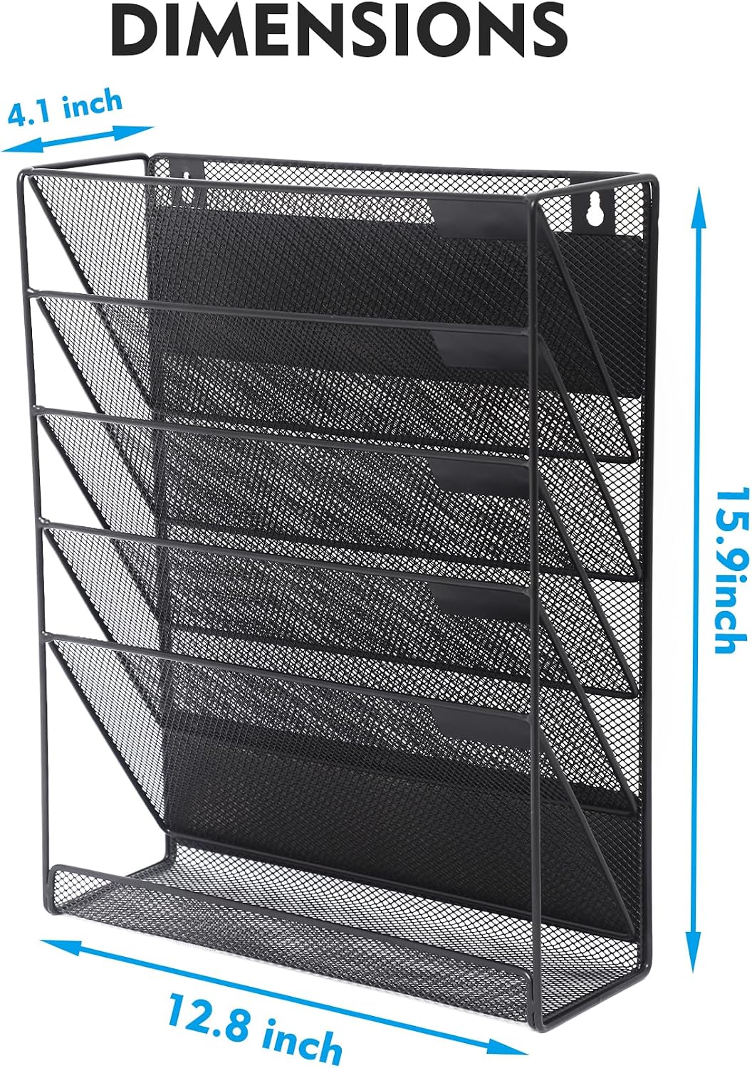 Magnetic File Organizer Mesh 6-Tier, Hanging Wall Mount File Organizer Vertical Holder Rack for Office Home, Black