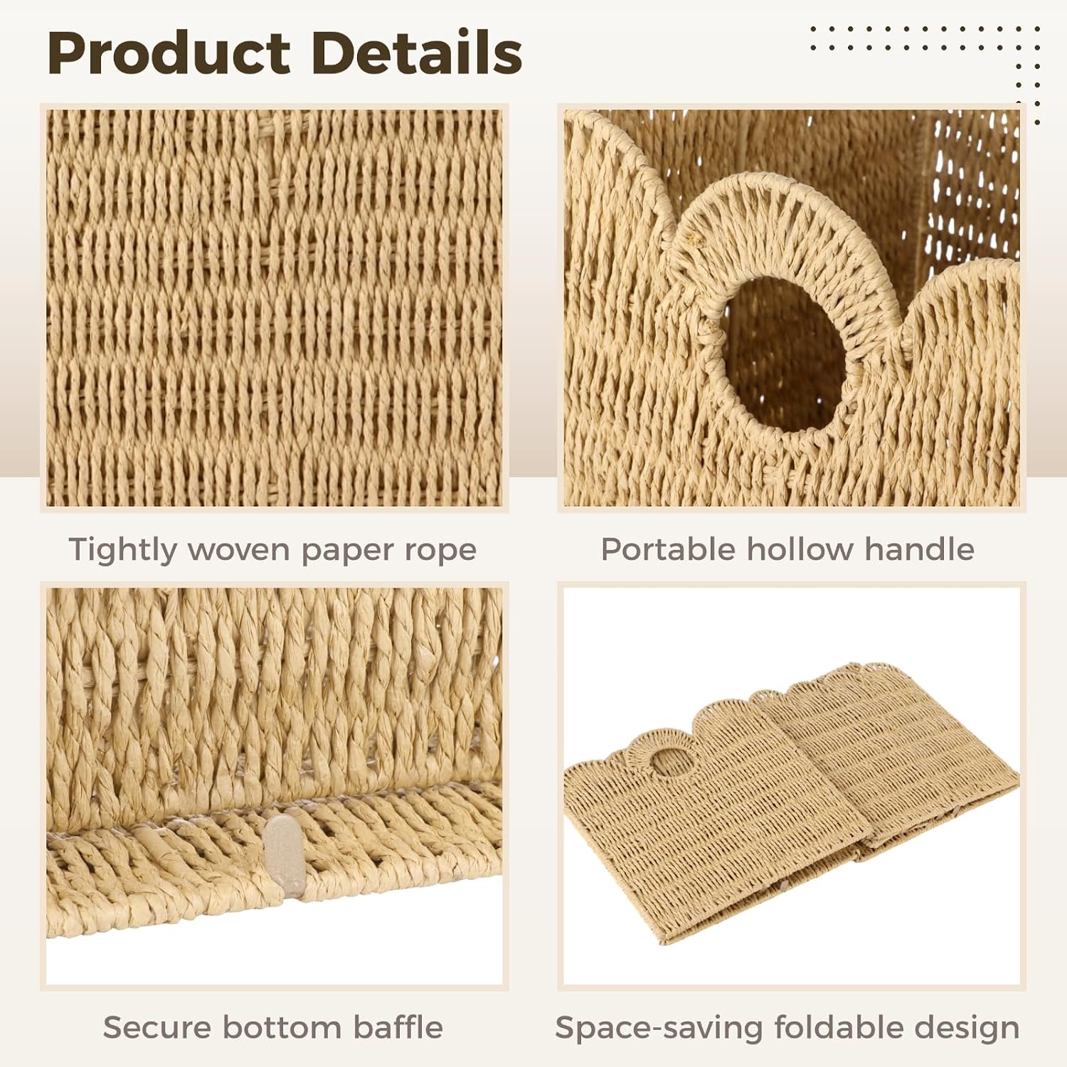 Woven Paper Rope Storage Baskets / 12 x 12 / Set of 4