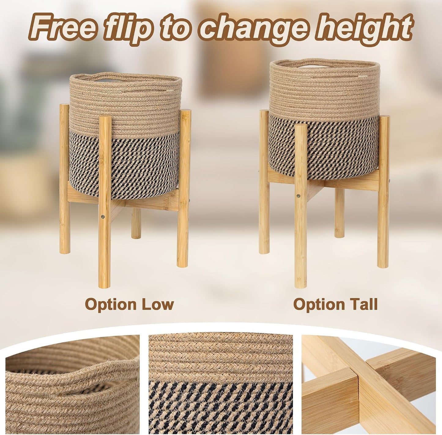 Bamboo Wood Stand / Jute Black Stripes