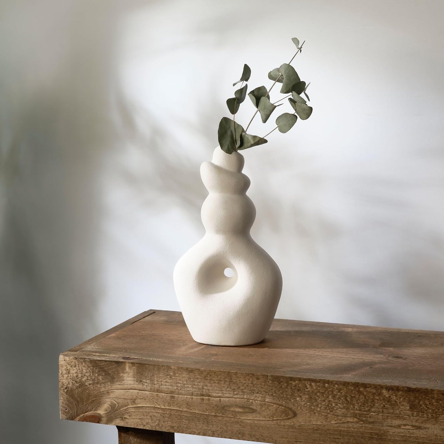 Twist Textured Stoneware Ceramic Vase / White / 10.5 Inch / 6.02 x 3.54 x 10.55
