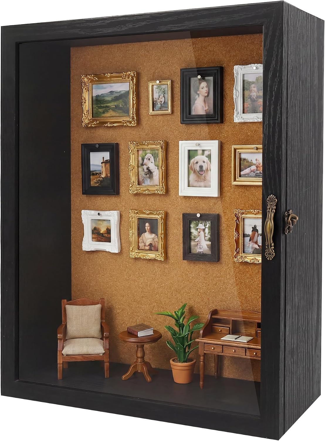 5 Inch Extra Deep Shadow Box Frame, 12x16 Black for Memorabilia Display | Front Opening Retro Lock, with 10 Pins, Clear