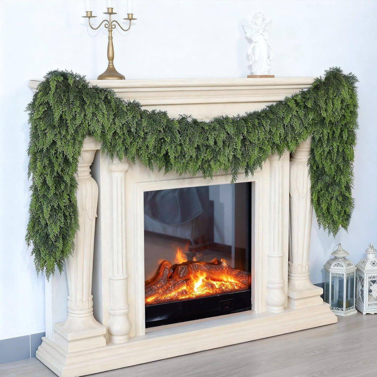 9FT 2Pcs Artificial Christmas Cedar Garlands for Home Fireplace Decoration | Thick and Lush, Realistic Faux Pine