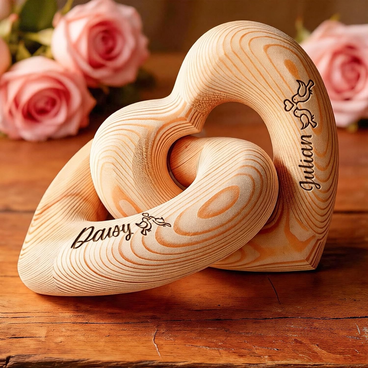 Names Wooden Love Knot Heart Sculpture Couple Gifts Home Decor