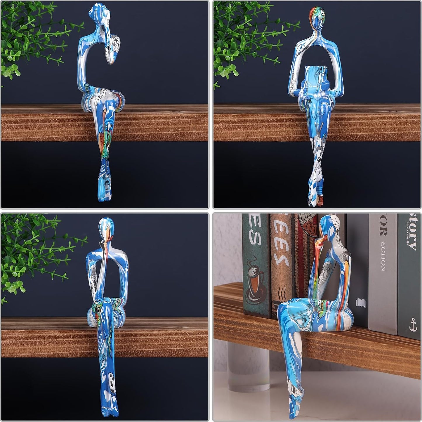 Resin Graffiti Home Decor Thinker Statue Accents / Blue / Set of 3