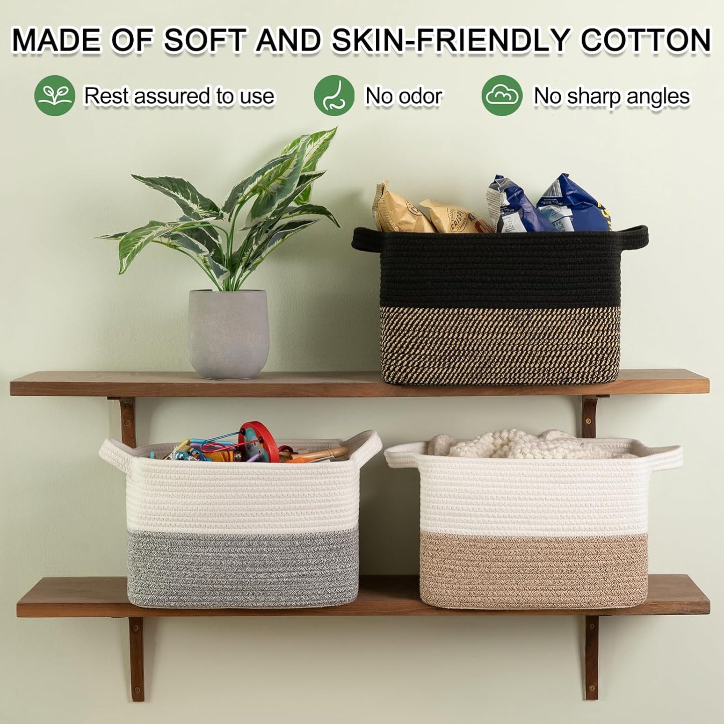 Woven Storage Basket / Brown and White / 13 x 10 x 9