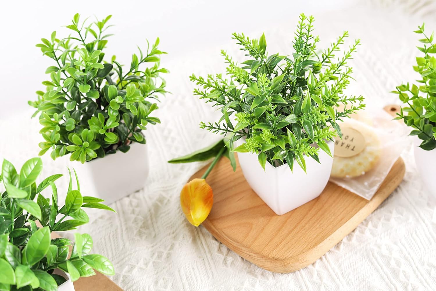 Fake Plants Mini Artificial Greenery Potted Plants / Green / Set of 4