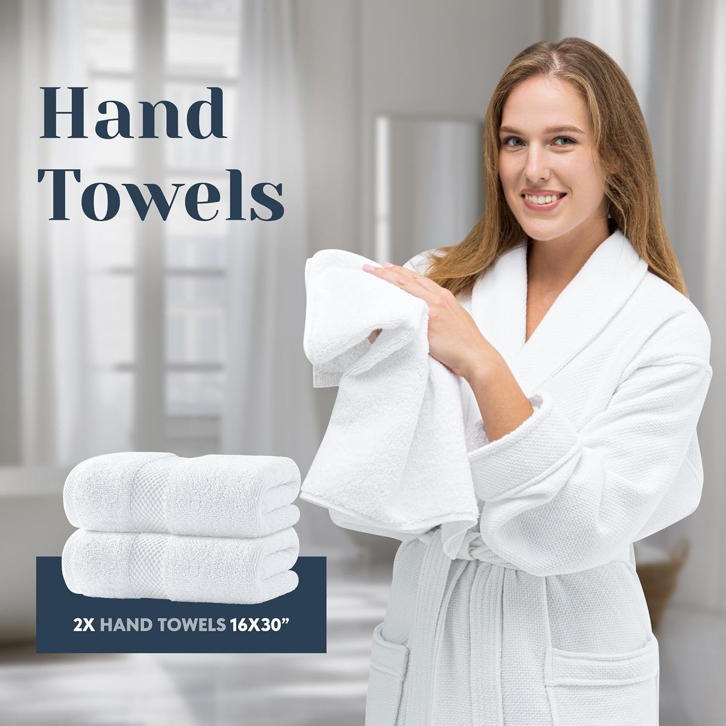 Luxury White Bath Towel Set of 8 Pieces - 100% Turkish Cotton 700 GSM Highly Absorbent Towels for Bathroom, 2 Bath