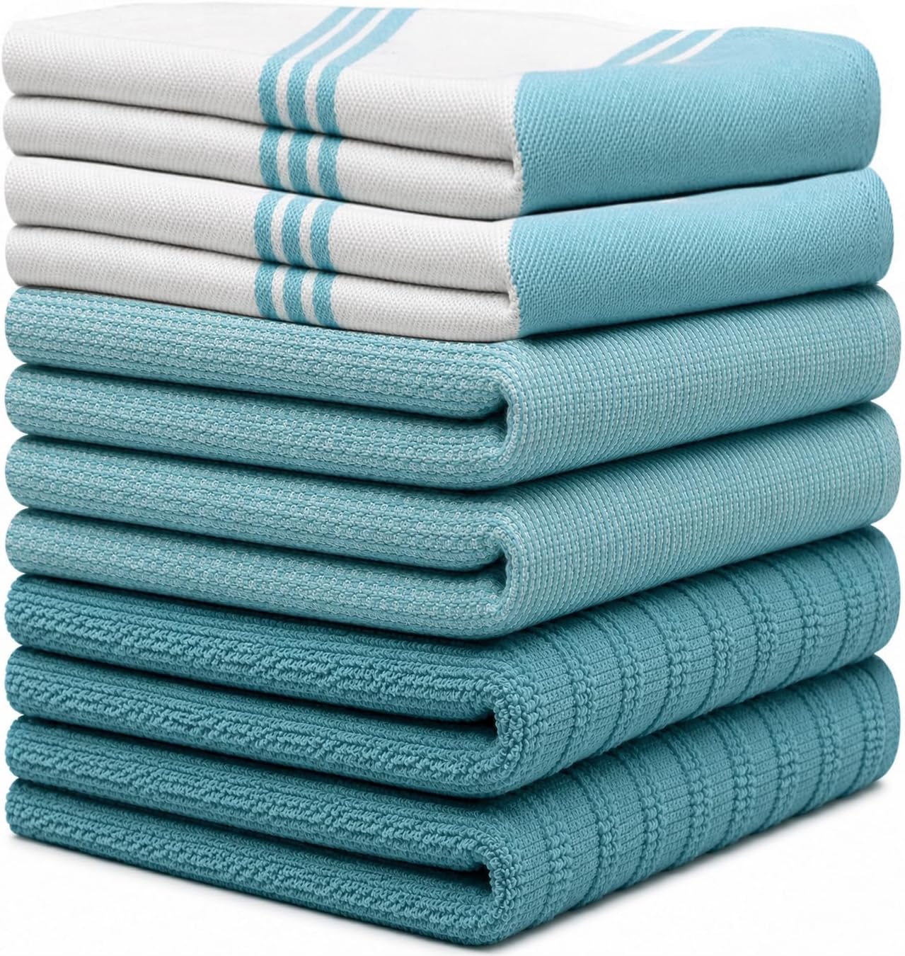 Premium Kitchen Towels 6 Pack 100% Cotton 20"x28" Dish Towels - Aqua Wide | Large Flat & Terry Kitchen Linen Set with