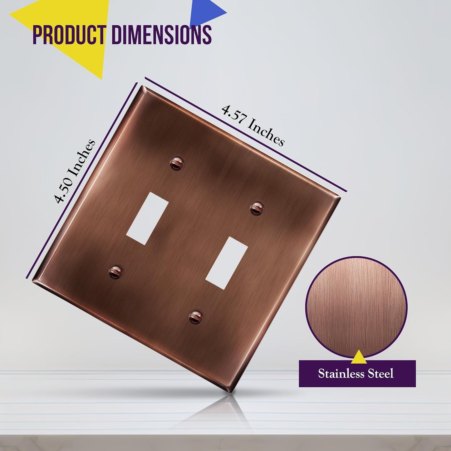 ENERLITES Double Toggle Light Switch Metal Cover Plate, Stainless Steel Wall Plate, Corrosion Resistant, Standard Size