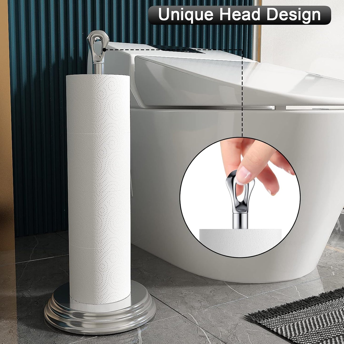 KASUNTO Toilet Paper Holder with Rustproof, Metal Free Standing Toilet Paper Stand Storage for Bathroom, Tissue Paper