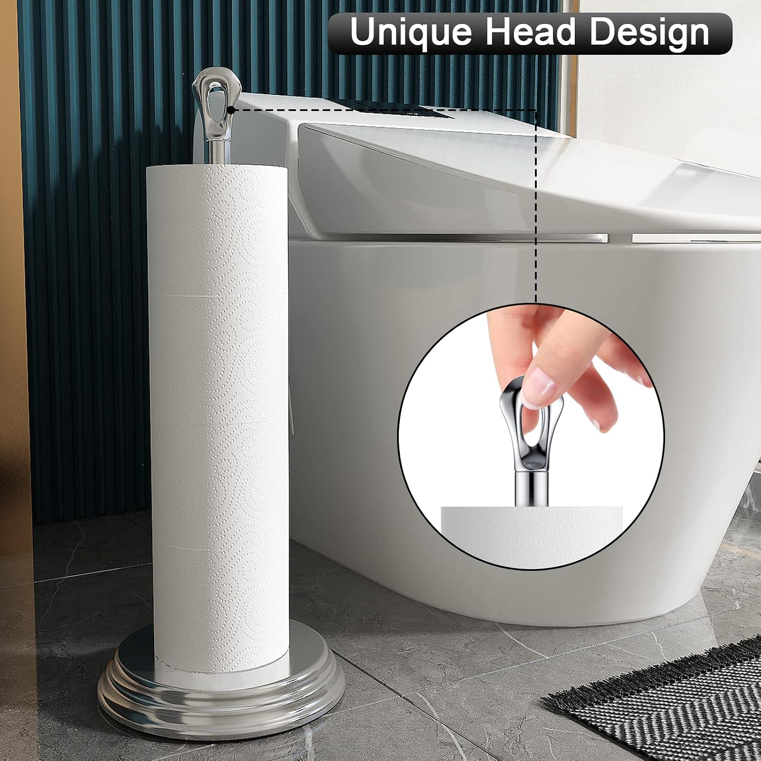 KASUNTO Toilet Paper Holder with Rustproof, Metal Free Standing Toilet Paper Stand Storage for Bathroom, Tissue Paper