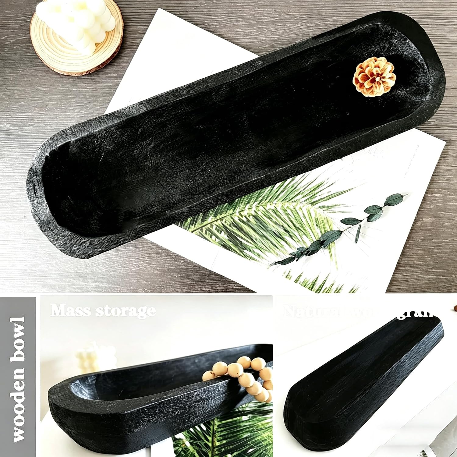 Wooden Dough Bowl Decor / 20inch Black