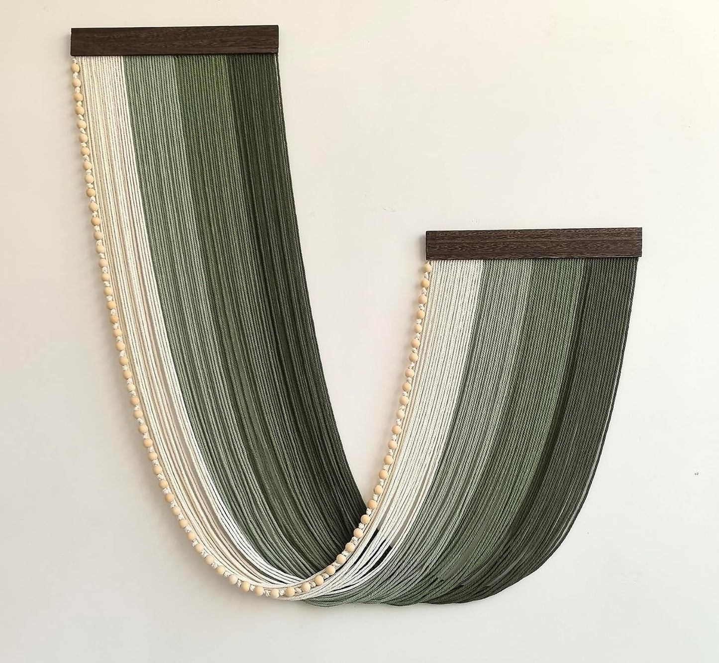 Large Macrame Wall Hanging Dip Dyed Yarn Tapestry Ombre Yarn Gradient Color Macrame / Green + Bead