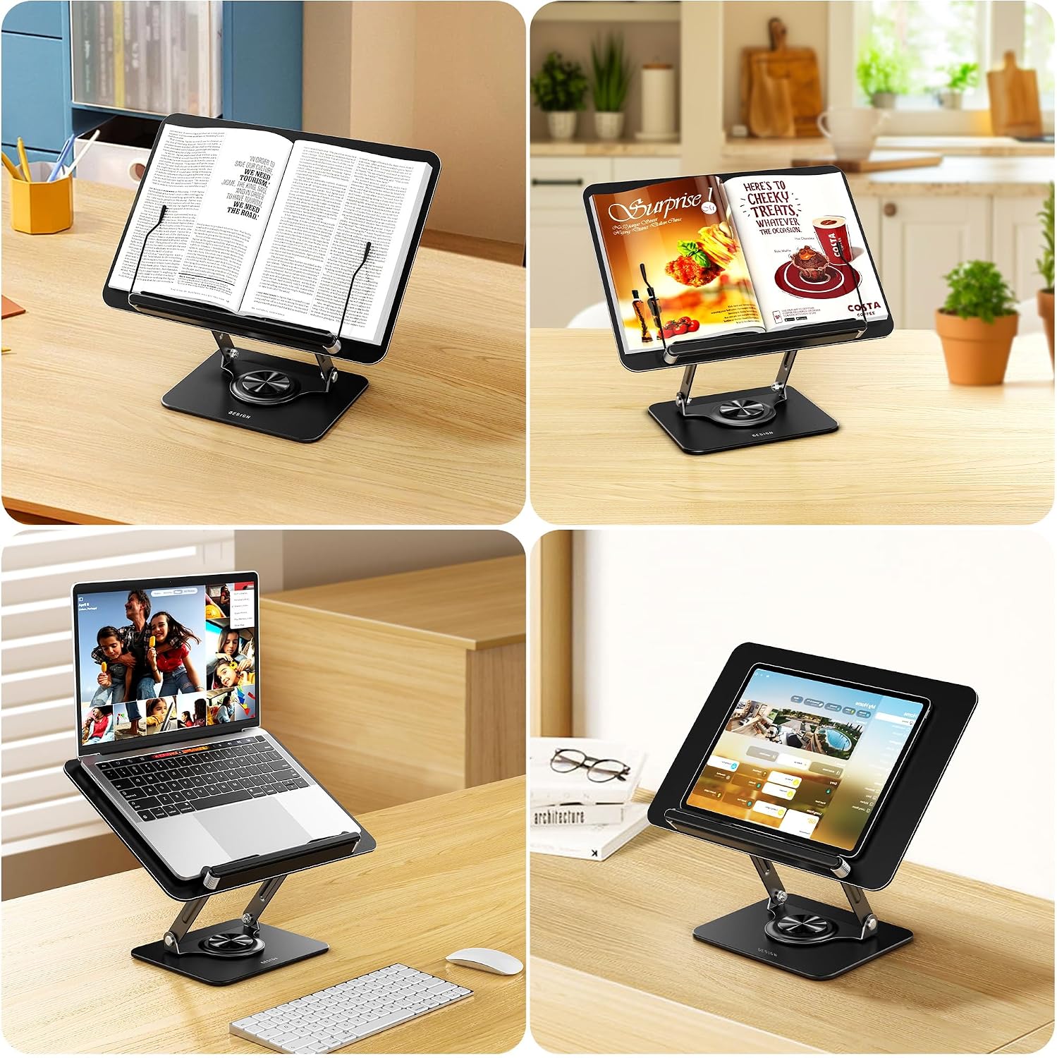 BESIGN BS02 Book Stand for Reading, Adjustable Book Holder, Ergonomic Laptop Stand, Cookbook Stand, Recipe Book Holder