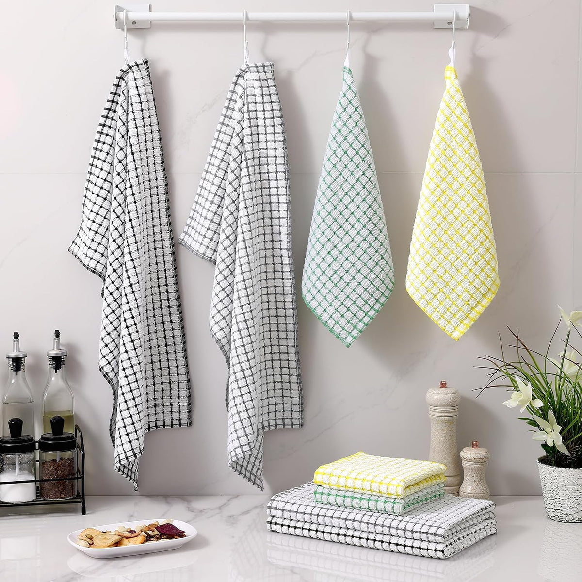 Homaxy Kitchen Towels and Dishcloths Set (16”x 25” and 12”x 12”, 16 Pack) | Cotton Terry Kitchen Dish Towels, Super