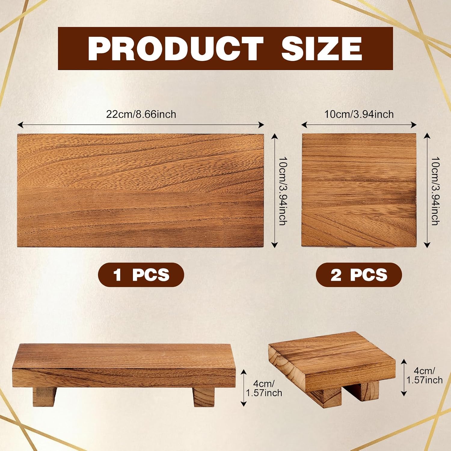 Wooden Risers for Display Paulownia Wood Pedestal Stand Bathroom Kitchen Counter / Brown / Set of 3
