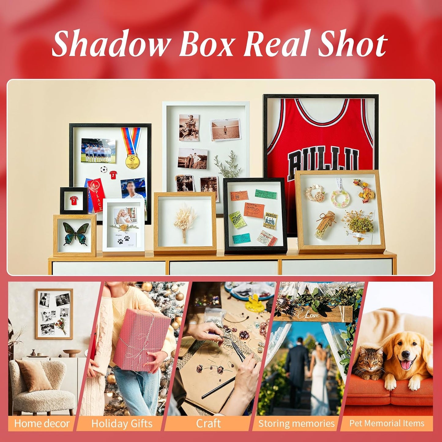 16x20 Large Shadow Box Frame with Thickened Acrylic Panel & Pins | With Linen Back, Upgraded 1.7" Deep White Shadow Box