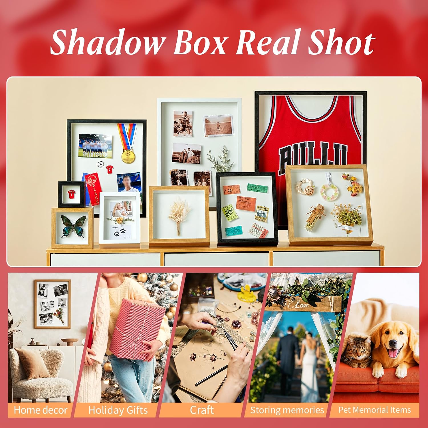 16x20 Large Shadow Box Frame with Thickened Acrylic Panel & Pins | With Linen Back, Upgraded 1.7" Deep Wood Shadow Box