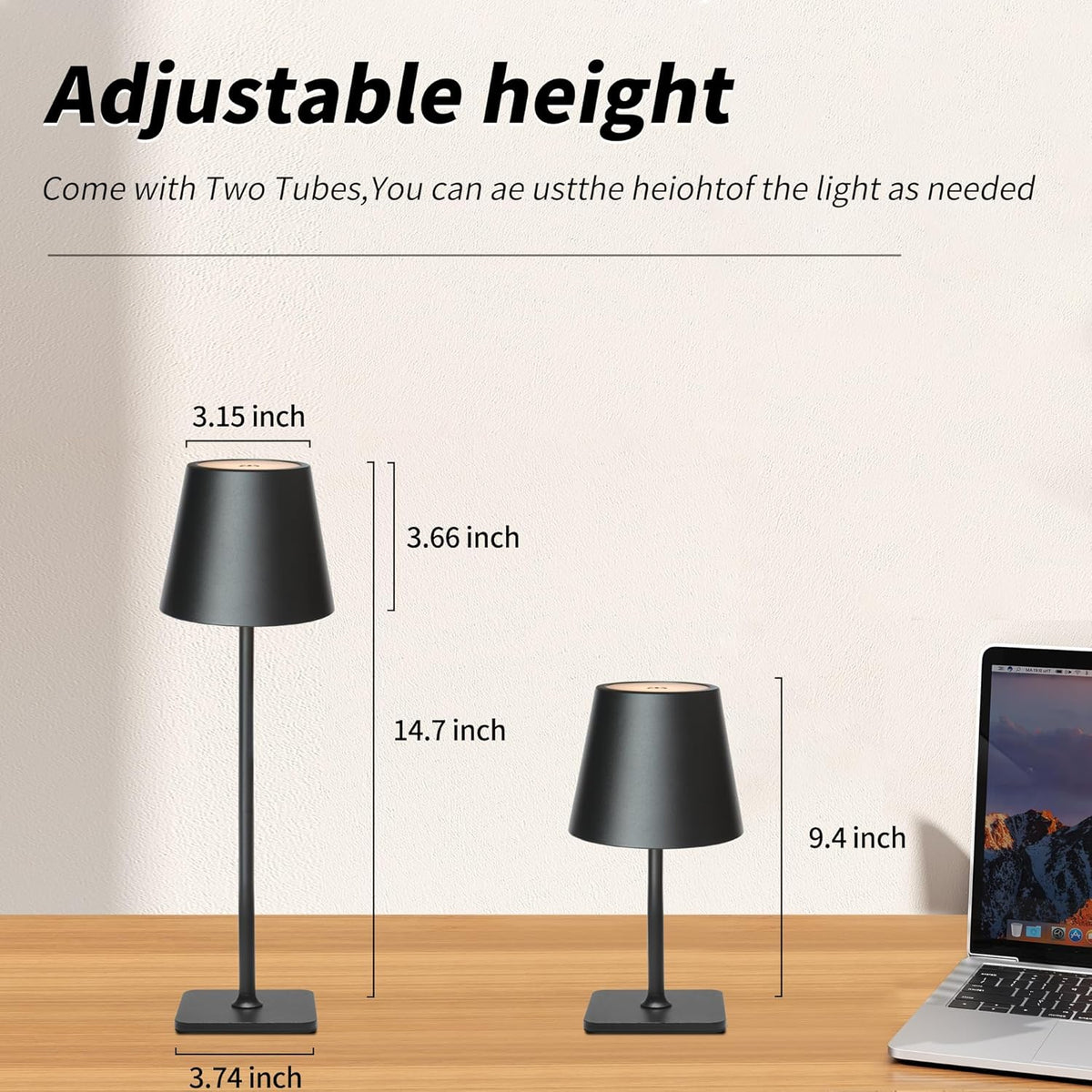 Mr. White Outdoor Waterproof Cordless Set of 2 Rechargeable Portable Top Touch Battery Operated Powered LED Table Lamp