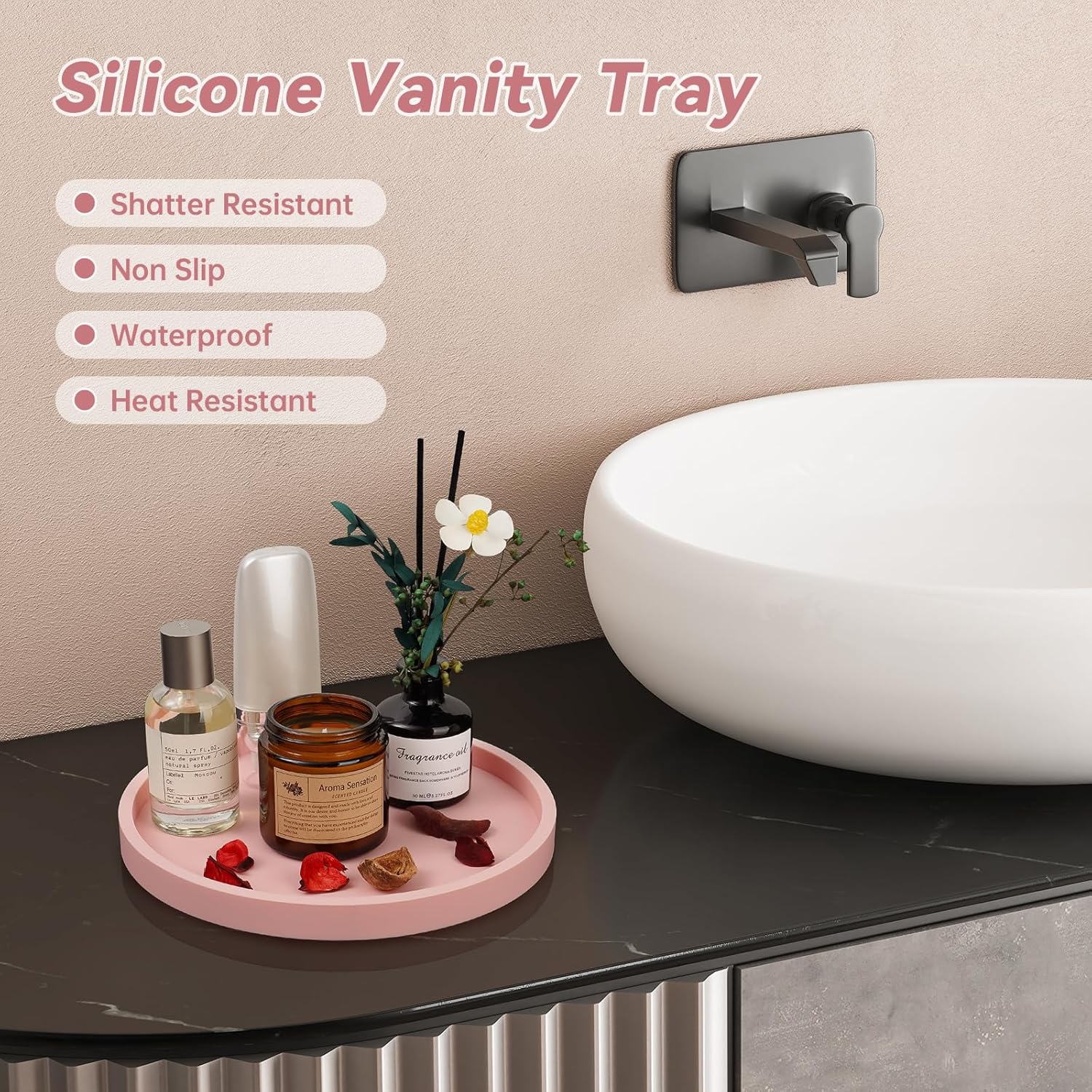 Thickened Silicone Vanity Organizer Tray / Pink