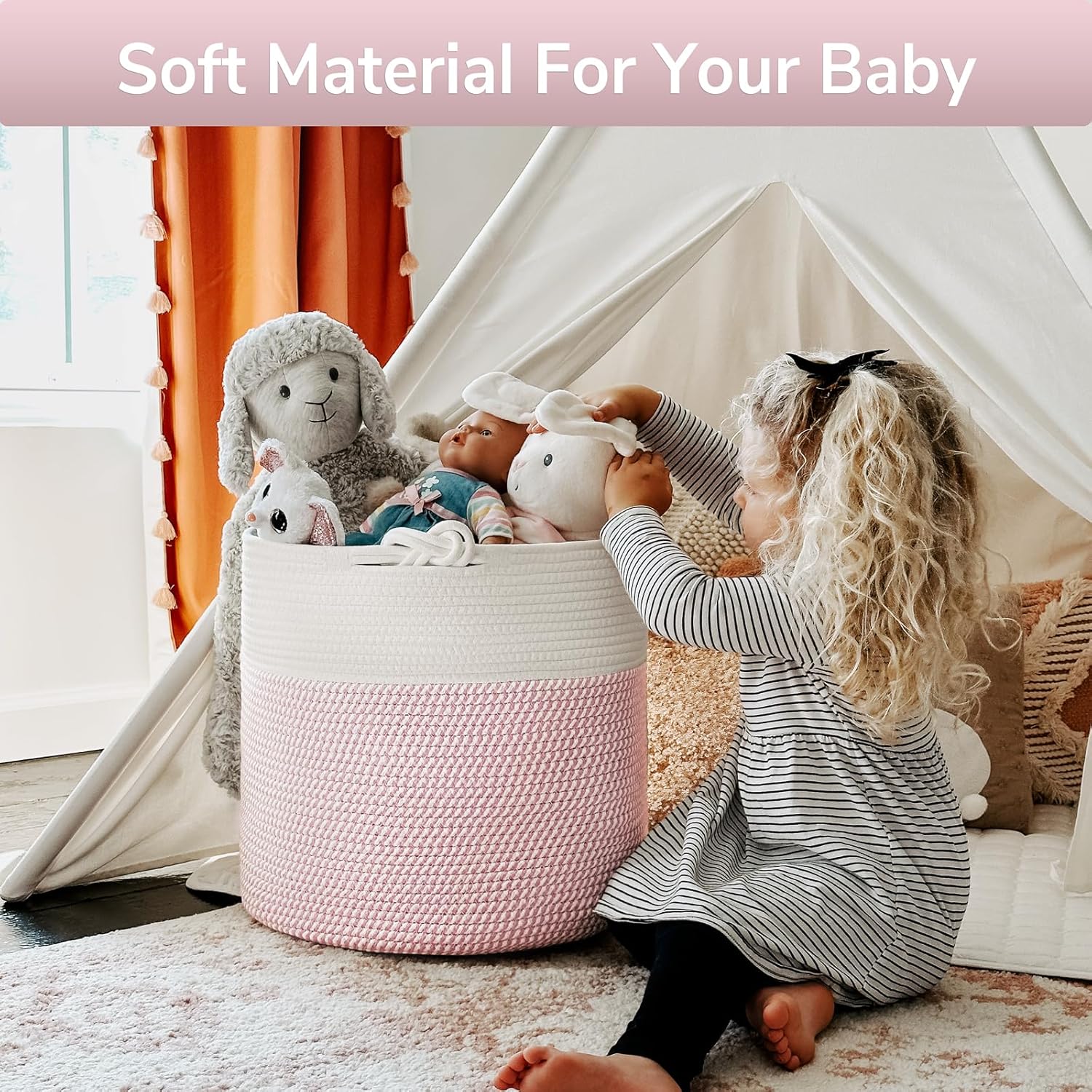Laundry Basket / Baby Storage Basket / Pink / 15 x 14.2