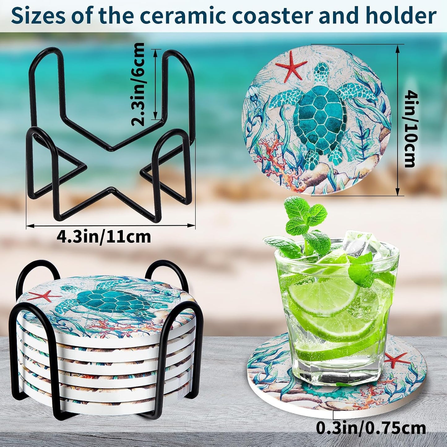 Holder Ceramic Absorbing Stone Sea Ocean Life Cork Base Coastal Decor Theme / Beach / Set of 6