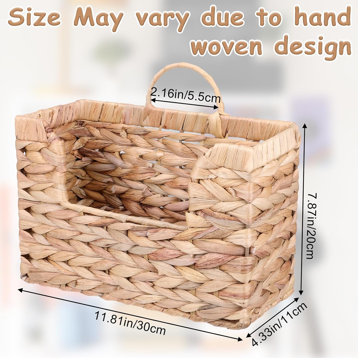Woven Hanging Magazine Holder Water Hyacinth Storage Basket Wall Mounted Wicker Organizer Boho
